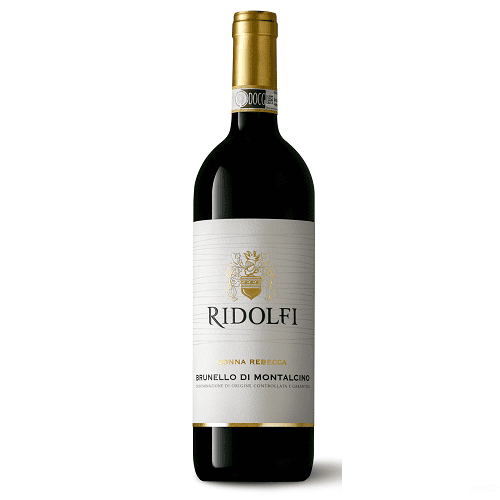 Ridolfi Brunello Donna Rebecca 2016 single-vineyard Italian red wine bottle with elegant label