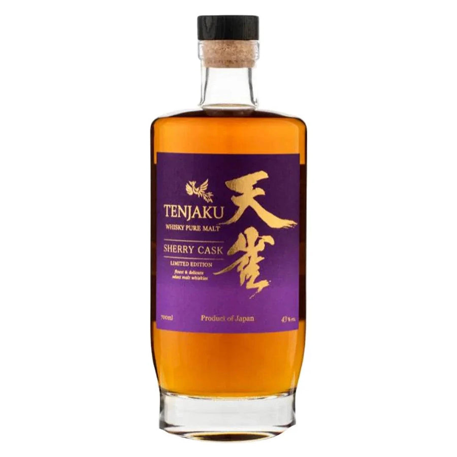 Bottle of Tenjaku Pure Malt Whiskey Sherry Cask Limited Edition 3 Yr 86 700 ML with rich amber color