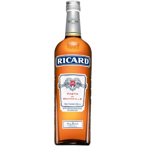 Ricard Pastis De Marseille 750ml bottle with anise and licorice blend.