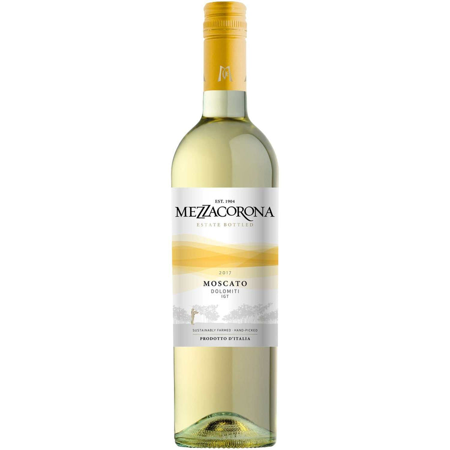 Bottle of Mezzacorona Moscato Vigneti Delle Dolomiti 750 ML sweet white wine from Italy's Dolomiti region