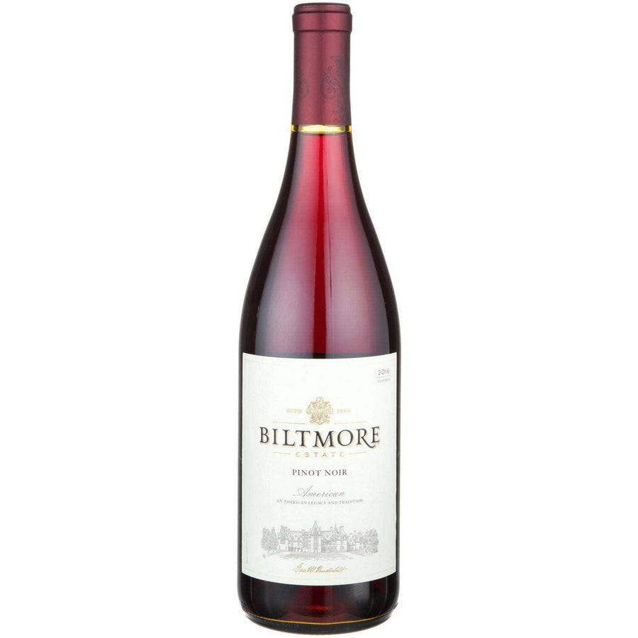 Biltmore Estate Pinot Noir wine bottle 750 ML with rich cherry aromas.