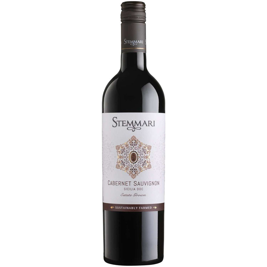 Bottle of Stemmari Cabernet Sauvignon Sicilia 750 ML red wine with deep ruby color and rich aroma