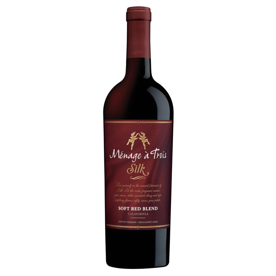 Menage A Trois Soft Red Blend Silk California 750 ML bottle with rich red wine and smooth finish