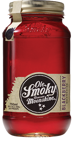 Ole Smoky Blackberry Moonshine 750 ML bottle with rich red liquid.