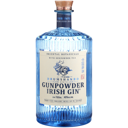 Drumshanbo Dry Gin Gunpowder bottle, 750 ML, featuring oriental botanicals and gunpowder tea.