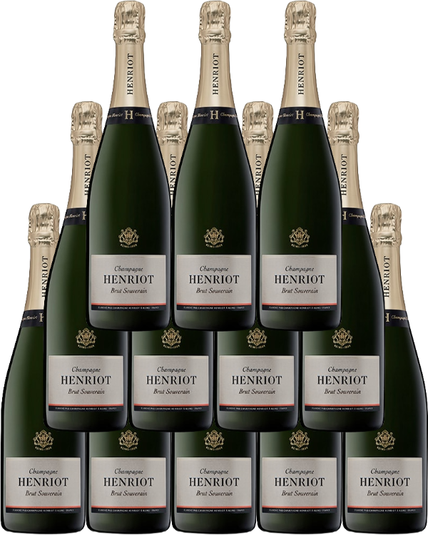 Henriot Champagne Brut Souverain 750 ML (12 Bottles) – elegant Champagne with refined bubbles, bright citrus, and a smooth, crisp finish.
