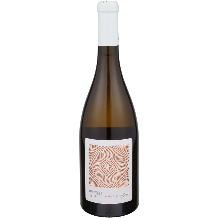 Bottle of Oenops Kidonitsa Greece 2019 red wine with deep ruby color and Greek terroir flavors