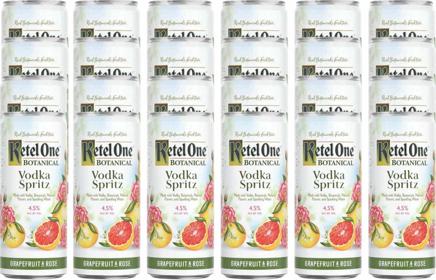 Ketel One Grapefruit & Rose Vodka Spritz 24 Pack, gluten-free, 73 calories, no added sugars.