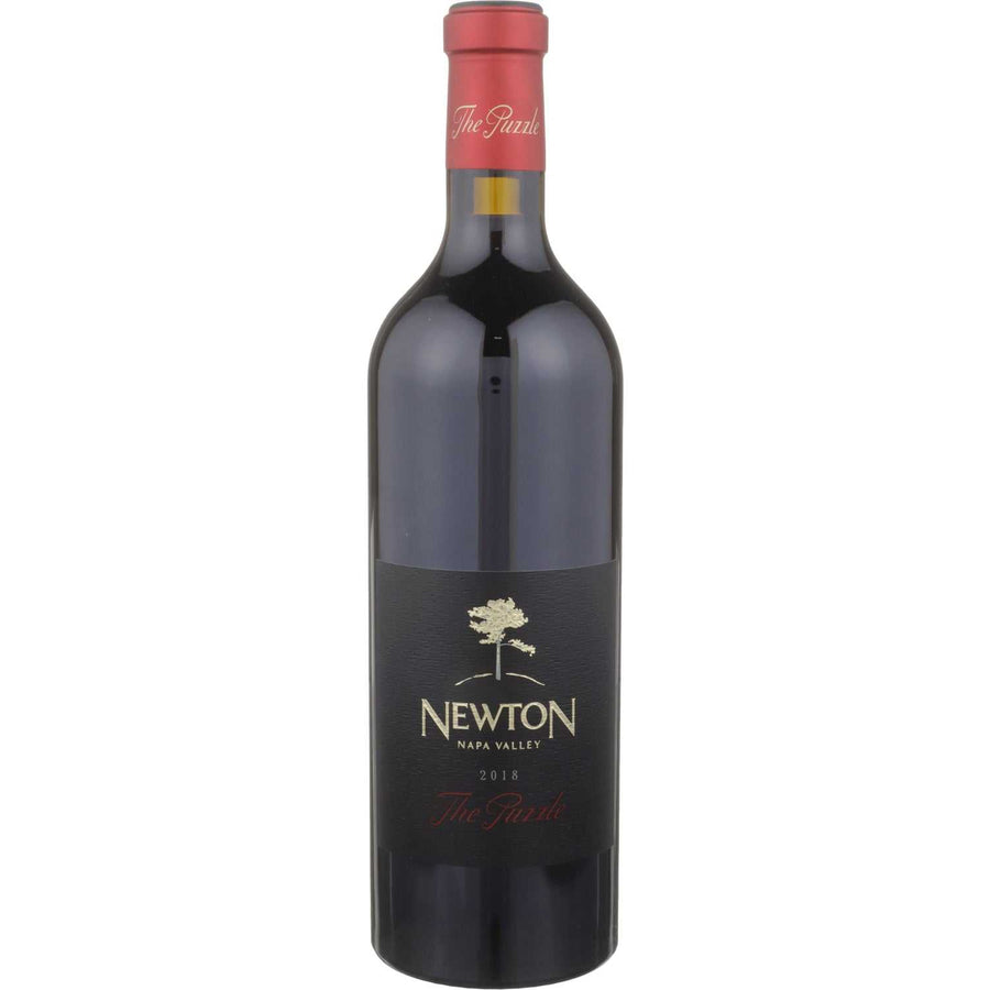 Bottle of Newton Red Wine Puzzle Spring Mountain District 2018 750 ML showcasing elegant label and rich red color