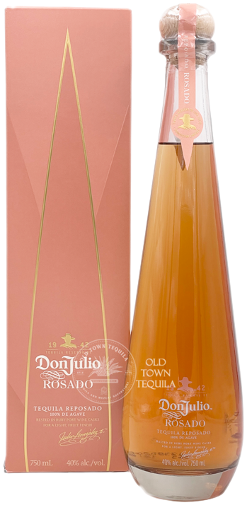 Don Julio Tequila Reposado Rosado 750ml bottle with pink box, luxurious smooth premium tequila with berry notes