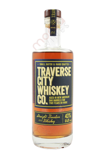 Traverse City Whiskey Co. Straight Bourbon 750ml bottle with amber whiskey, aged in oak barrels.