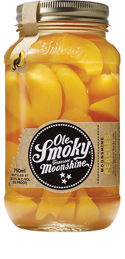 Ole Smoky Moonshine Peaches 750 ML jar filled with peach slices soaked in moonshine.