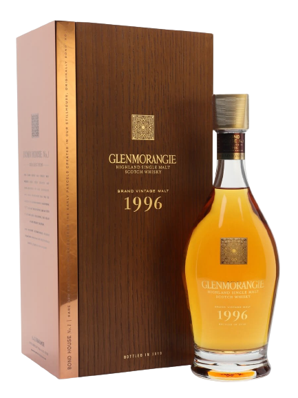 Glenmorangie Single Malt Scotch Grand Vintage Malt Bond House Collection No. 1 1998 bottle and box.