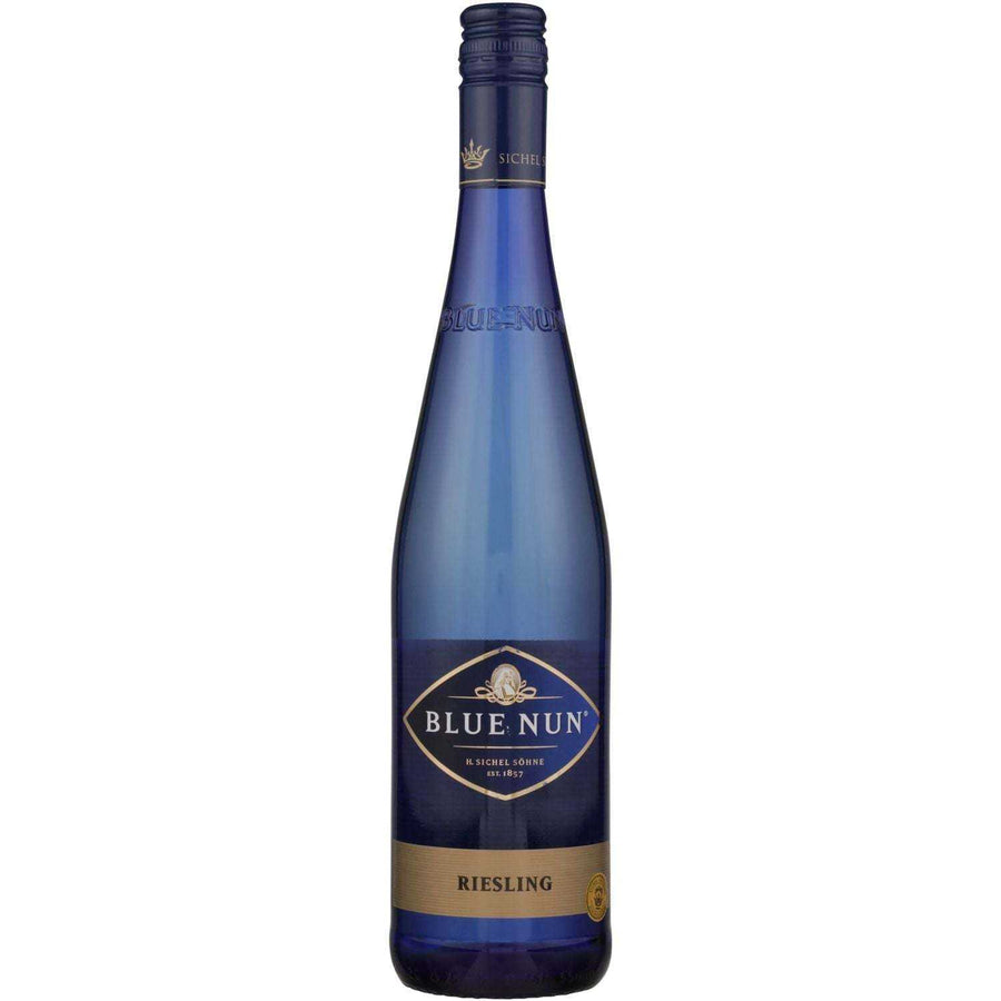Blue Nun Riesling Rheinhessen 750 ML wine bottle with blue label.