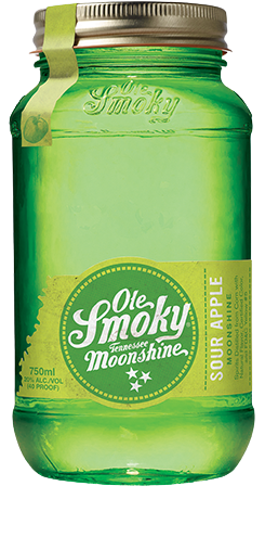 Ole Smoky Sour Apple Moonshine 750ml jar with bright green apple flavor.