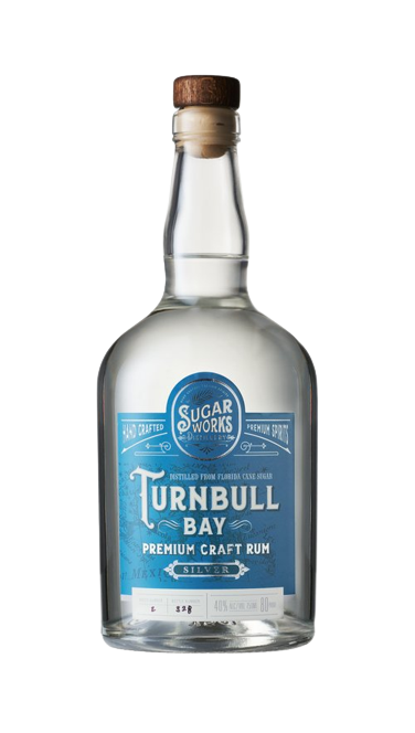Sugar Works Turnbull Bay Silver Rum 750ml clear bottle with blue label premium craft rum