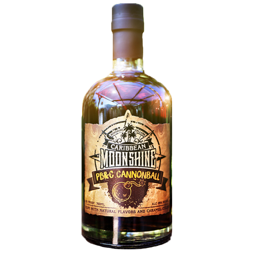 Caribbean Moonshine PB&C Cannonball Rum 750ml bottle with peanut butter and chocolate flavored rum.