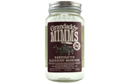 Grandaddy Mimm's Handcrafted Blackberry Moonshine 96 Proof 750 ML jar with label.