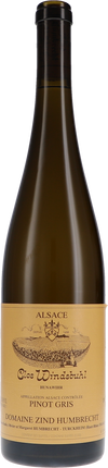 Bottle of Alsace Pinot Gris wine with a label on a white background