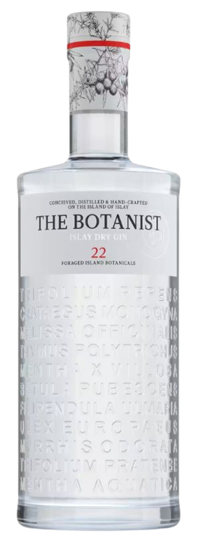 The Botanist 22 Islay Dry Gin bottle, showcasing intricate botanical-themed design.
