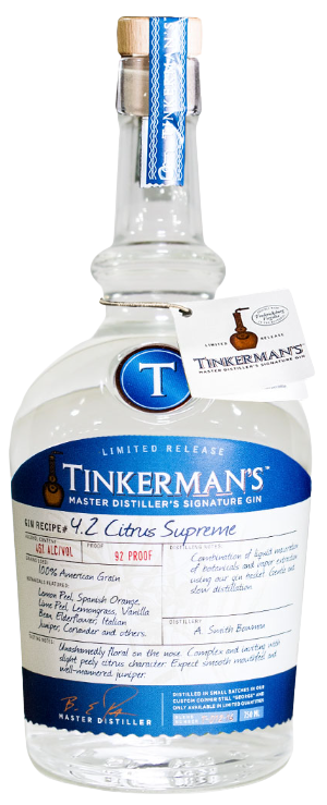 Tinkermans Gin 4.2 Citrus Supreme Limited Release 750 ML bottle.