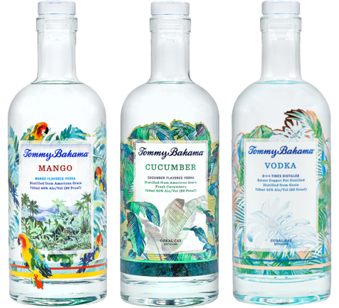 Coral Cay Tommy Bahama Vodka Combo 750ml, trio of bottles featuring mango, cucumber, and classic vodka flavors.