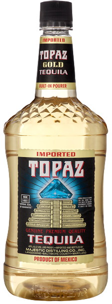 Topaz Gold Tequila 1 L bottle with golden color and blue agave label.