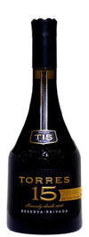 Torres Imperial Brandy 15 Reserva Privada bottle with rich amber color and elegant labeling.