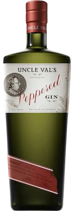 Uncle Vals Peppered Gin 750 ML bottle with Italian botanicals and spicy notes.