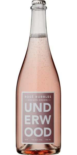 Bottle of Underwood Rose Bubbles 750 ML sparkling wine with strawberries and citrus accents