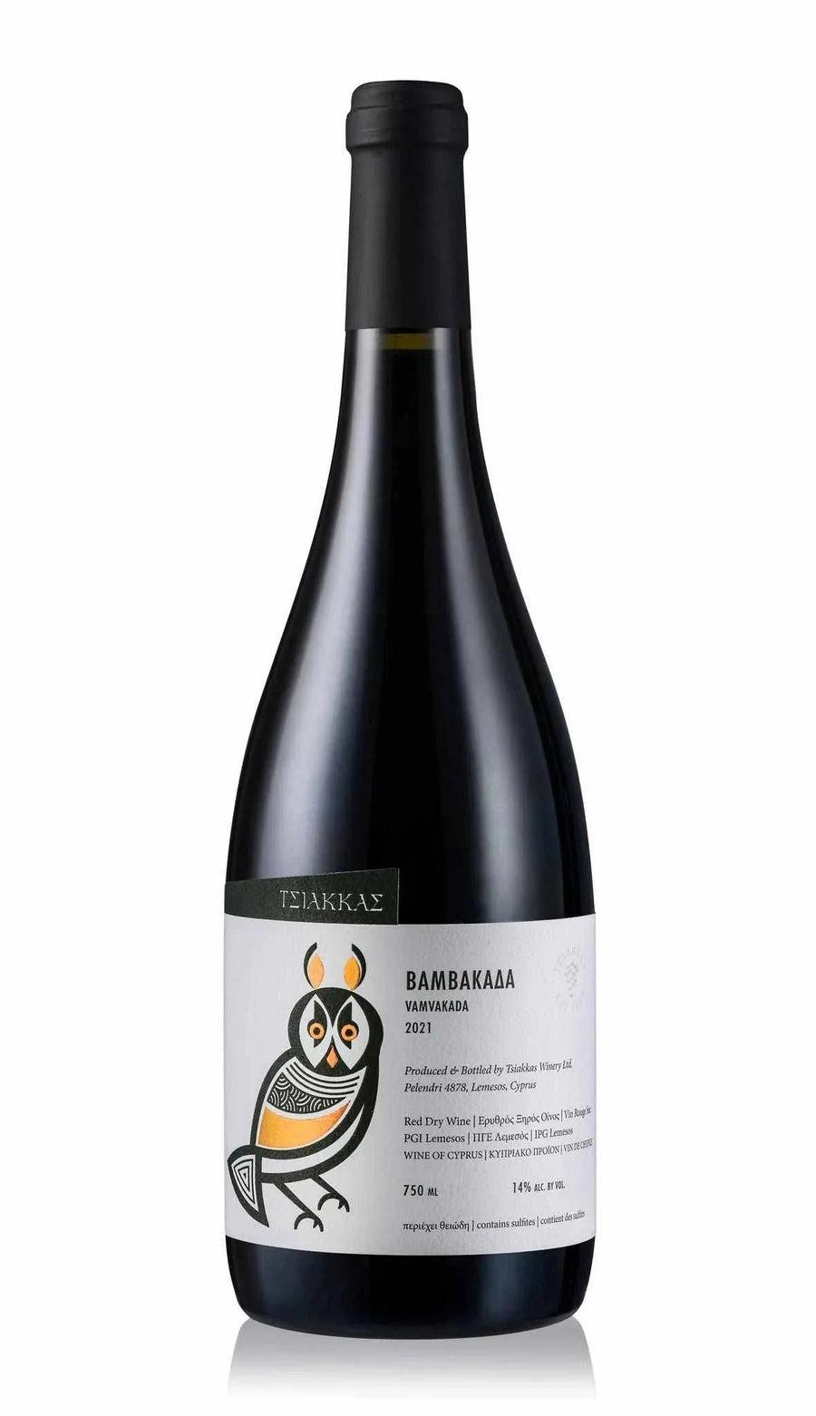 Tsiakkas Vamvakada Lemesos 2021 Cypriot red wine bottle showcasing indigenous Vamvakada grape and mountain terroir