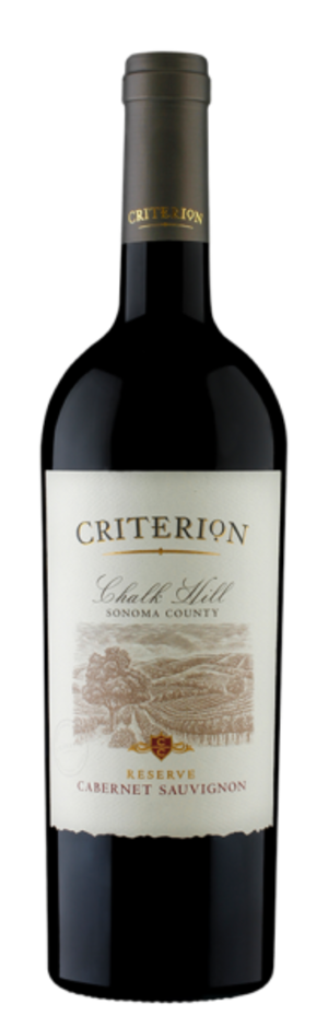 Bottle of Criterion Chalk Hill Cabernet Sauvignon 750 ML red wine from Chalk Hill region with rich dark fruit and oak aromas
