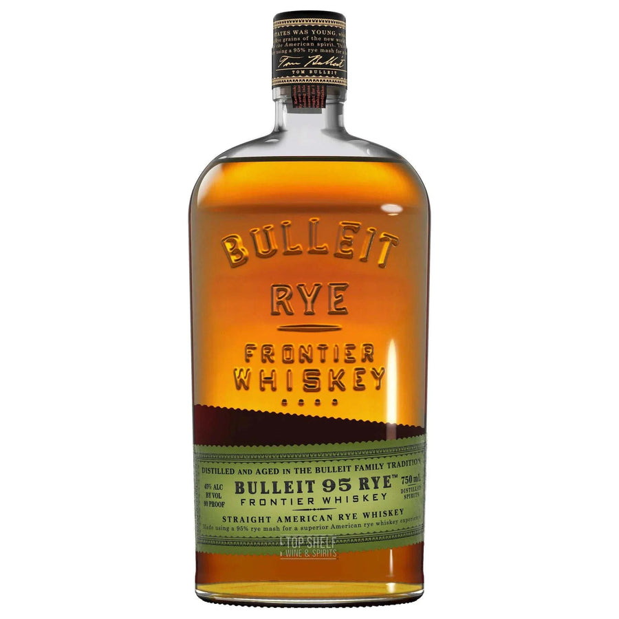 Bulleit Straight Rye Whiskey 95 Frontier Whiskey 10 Yr 750 ML bottle with premium aged rye whiskey