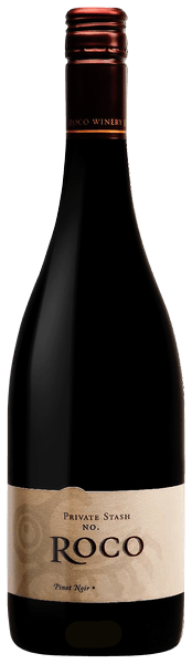 Bottle of Roco Private Stash Pinot Noir 2021 750 ML Oregon red wine with elegant label