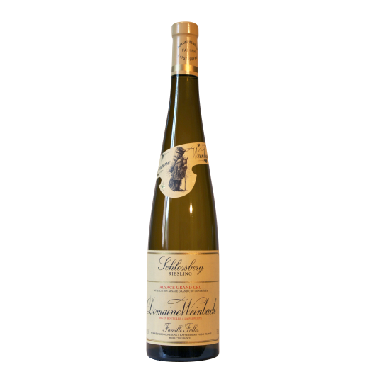 Bottle of Domaine Weinbach Riesling Grand Cru Schlossberg 2020 white wine from Alsace with elegant label
