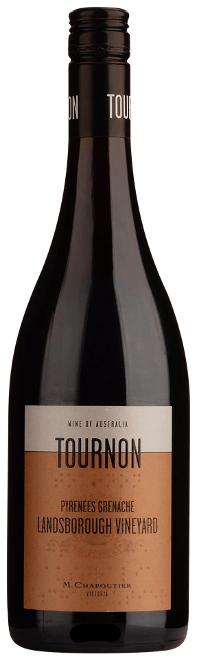 Wine bottle with label 'Tournon' from Landsborough Vineyard on a dark background