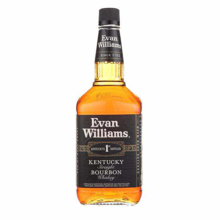 Evan Williams Straight Bourbon Black Label 86 proof, 1.75 L bottle.