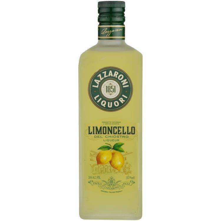 Lazzaroni Limoncello 750 ML bottle with green cap and lemon illustrations.
