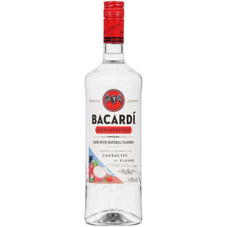 Bacardi Dragon Berry Flavored Rum 1L bottle with dragon fruit and strawberry notes.