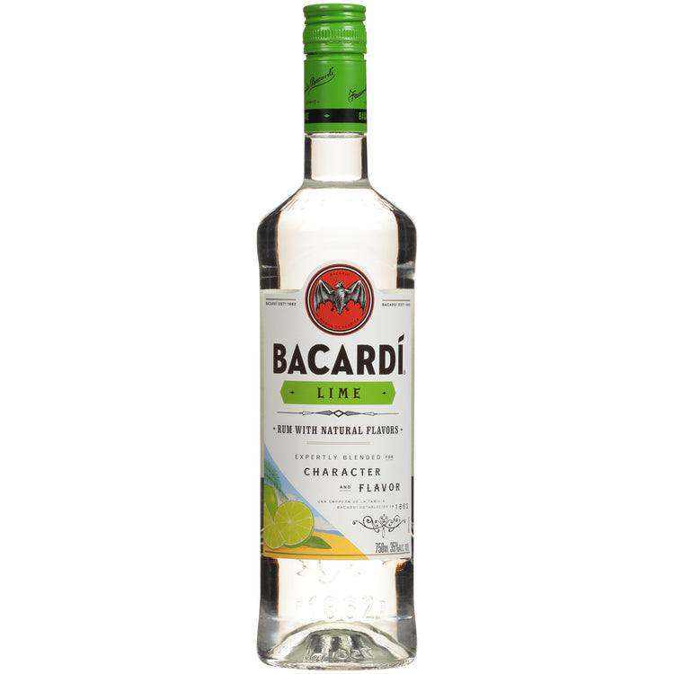 Bacardi Lime Flavored Rum 70 750 ML bottle with lime and citrus accents.