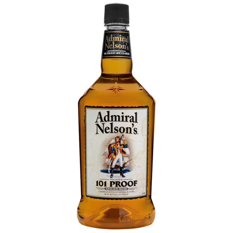 Admiral Nelson's Spiced Rum 101 proof bottle, 1.75 L, featuring bold aromas of vanilla and spices.