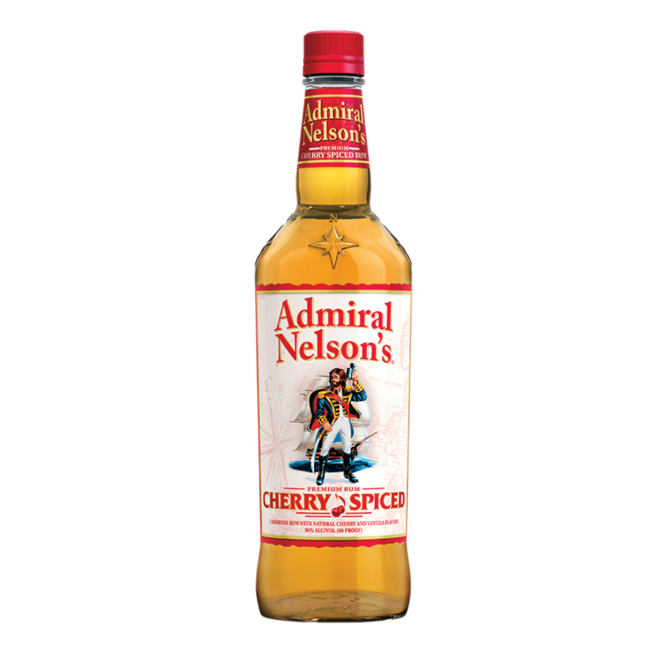 Admiral Nelson's Cherry Spiced Rum 1.75 L bottle with vibrant label.