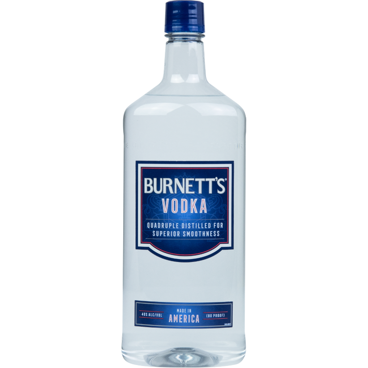 Burnett's Vodka 1.75L bottle, triple charcoal filtered, quadruple distilled for smoothness.
