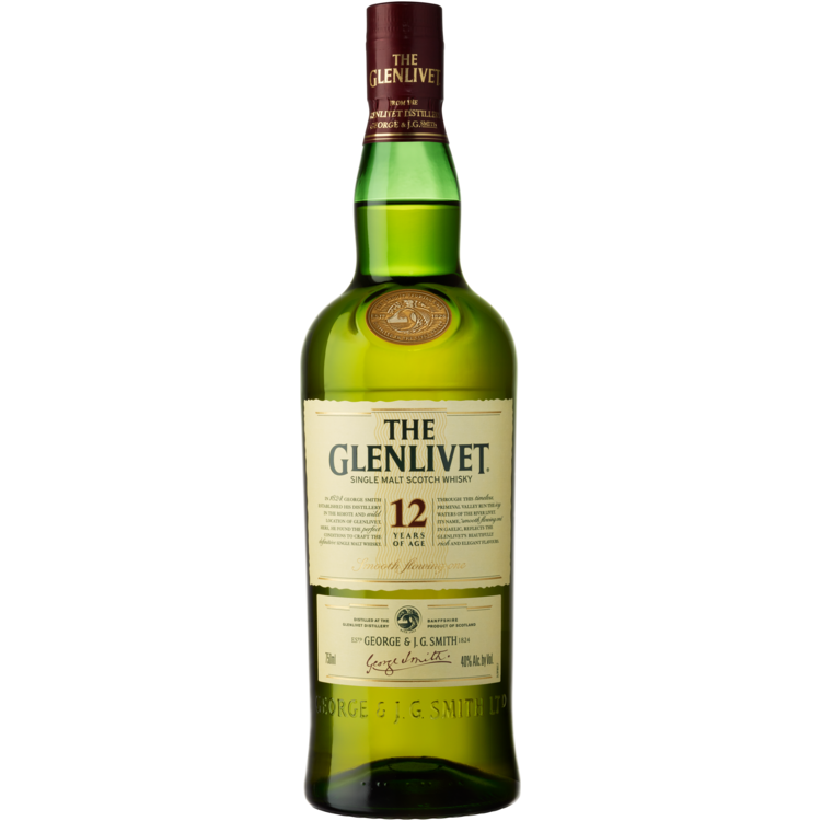 The Glenlivet Single Malt Scotch 12 Year 80 1 L bottle with label.