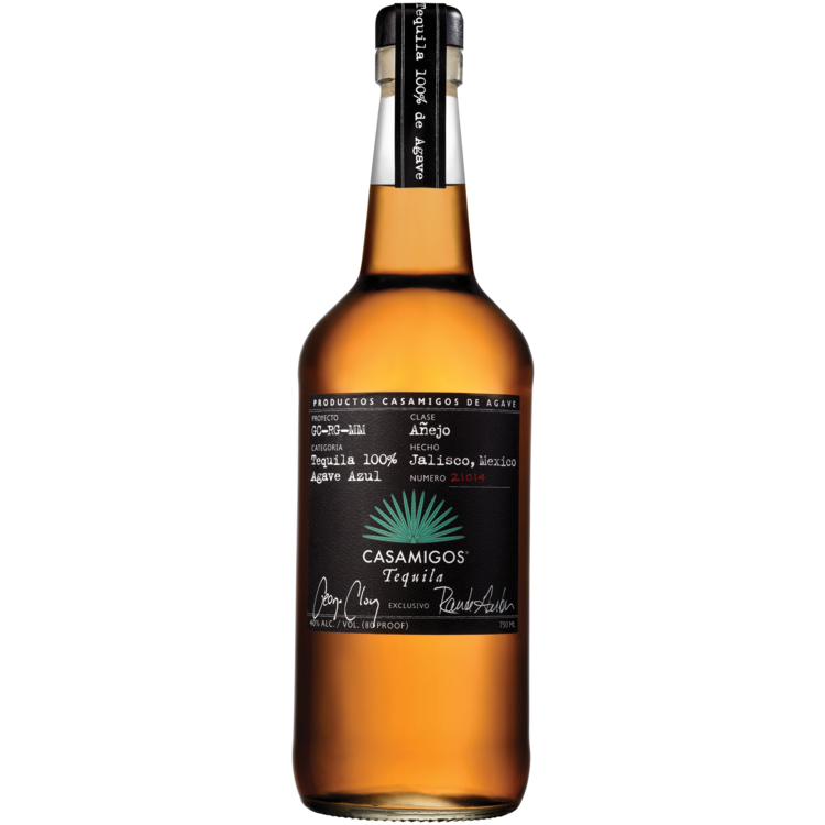 Casamigos Añejo Tequila 750ml bottle with black label and signature, aged 14 months in American oak barrels.