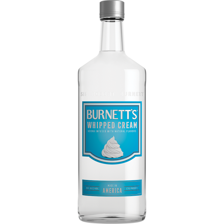 Burnett's Whipped Cream flavored vodka bottle, quadruple distilled, 750 ml.
