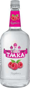 Taaka Raspberry Vodka 1 L bottle with raspberry flavor label and clear vodka inside