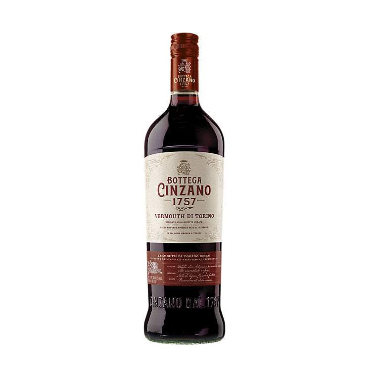 Bottle of Bottega Cinzano 1757 Vermouth Rosso 1 L with rich aromatic Italian vermouth flavors