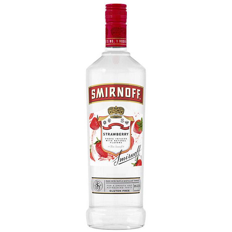 Smirnoff Vodka Strawberry Flavored 1L bottle with natural strawberry infusion