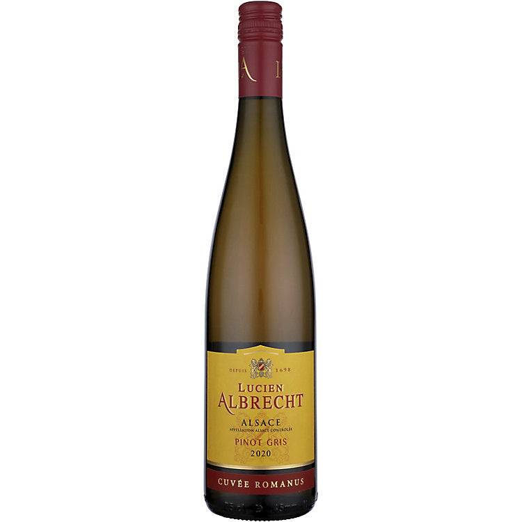 Lucien Albrecht Pinot Gris Cuvee Romanus Alsace 2020 white wine bottle with elegant design